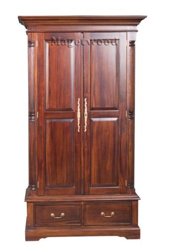 MB09 Шкаф платяной двустворчатый из массива дерева, темный орех 195*60*110 см фото 3