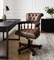 Кожаное кресло руководителя на колесиках C310 brown (коричневое) из массива дерева