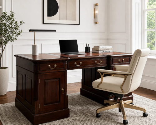 Письменный двухтумбовый стол 12263 BROWN из массива махагони 140 см Фото