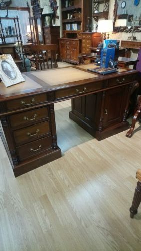 DOCA155-M Cтол письменный BR в кабинет коричневая кожа 79*75*155 см фото 4