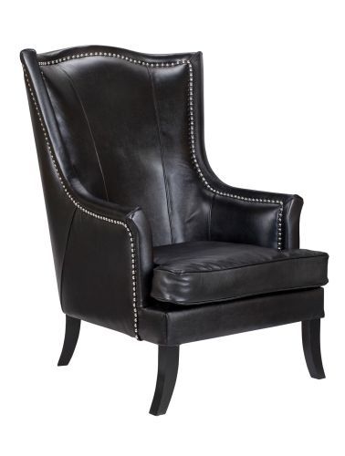 Кресло кожаное с ушами Chester black leather фото 6