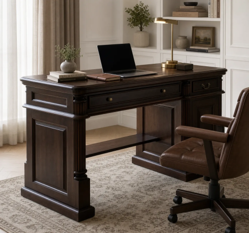 Компьютерный однотумбовый стол 15409 BROWN из массива махагони 120 см Фото