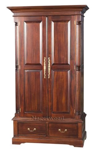 MB09 Шкаф платяной двустворчатый из массива дерева, темный орех 195*60*110 см фото 4