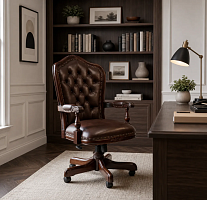 Кожаное кресло руководителя 15303 brown из массива дерева