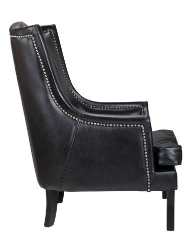Кресло кожаное с ушами Chester black leather фото 5